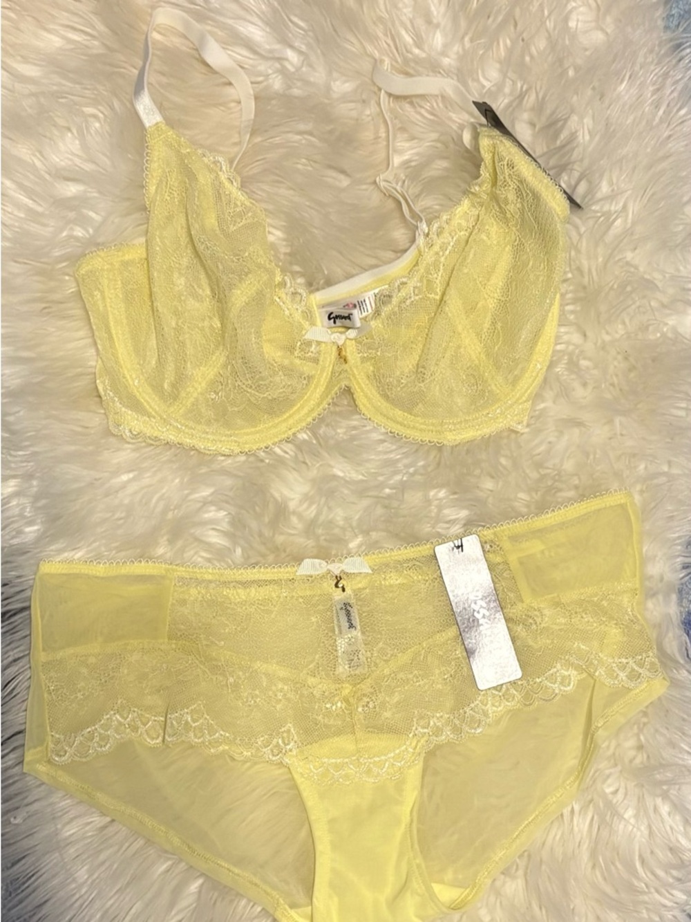 Gossard 32H Yellow Lace Sheer Bra & Panty (Med) Set NWT
